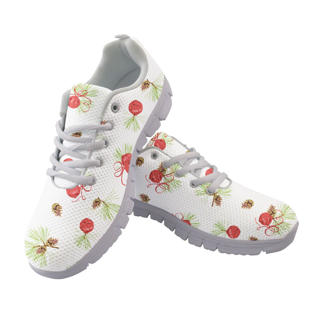 Pine Cones Spruce And Xmas Bells On White Background Running Shoes Sport Sneakers