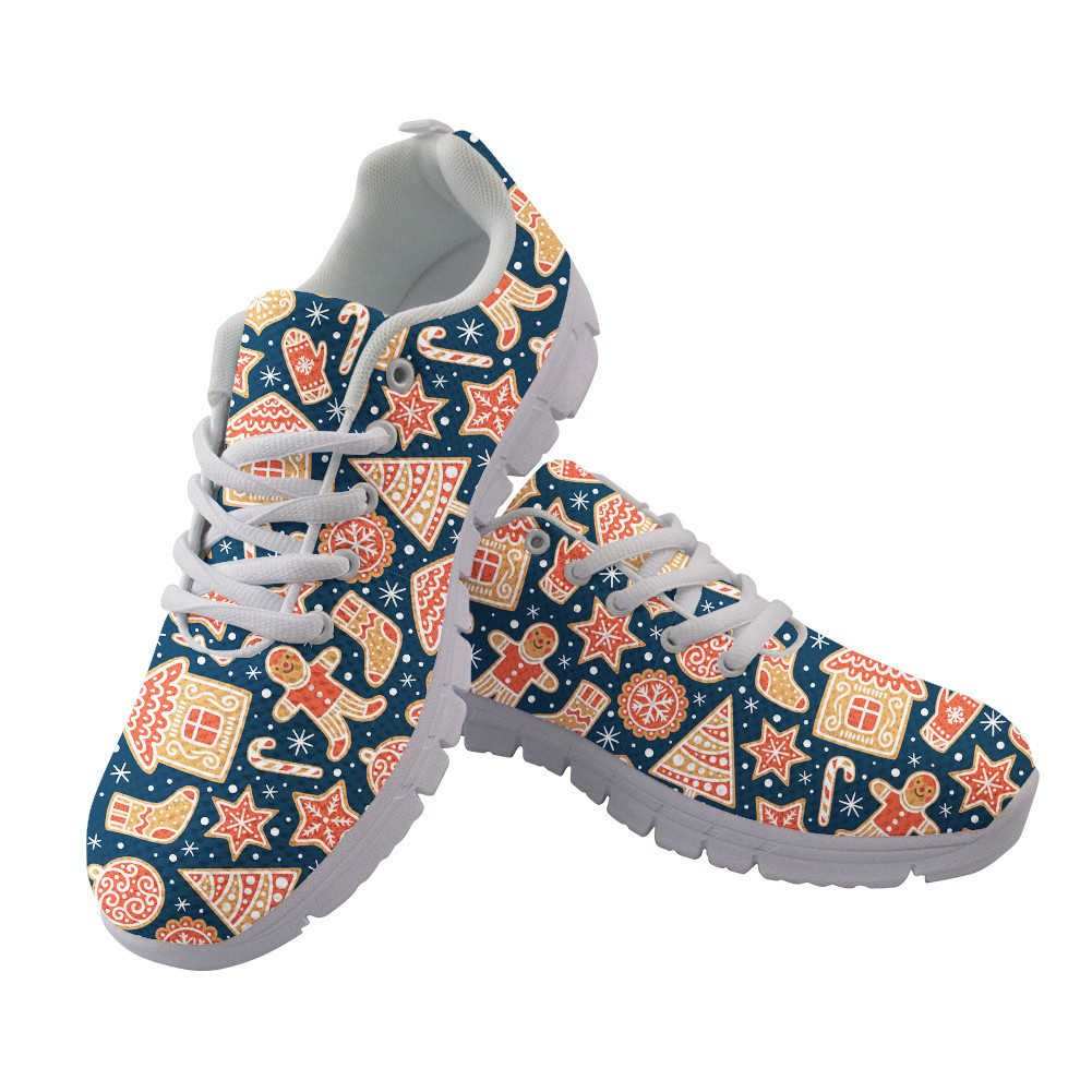 Outline Gingerbread Cookies Collection And Snowflakes Running Shoes Sport Sneakers