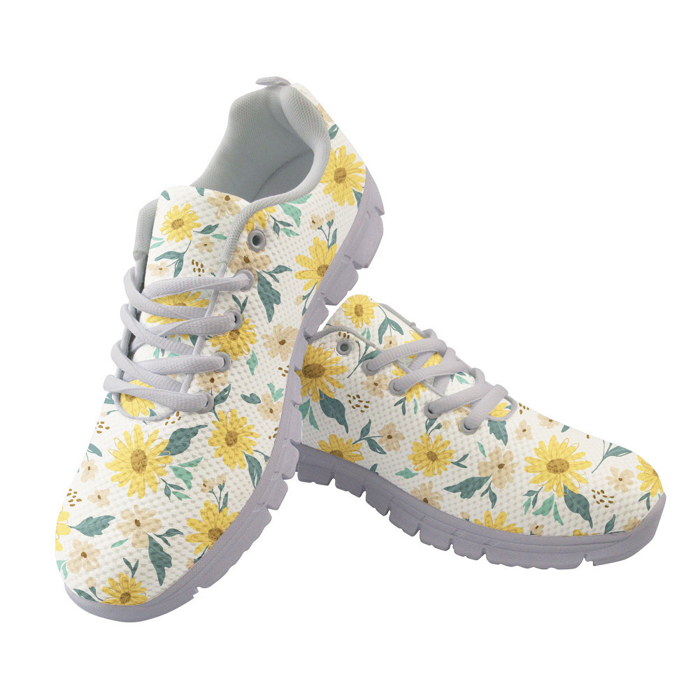 Perfect Ornament Yellow Daisy On Off White Background Running Shoes Sport Sneakers