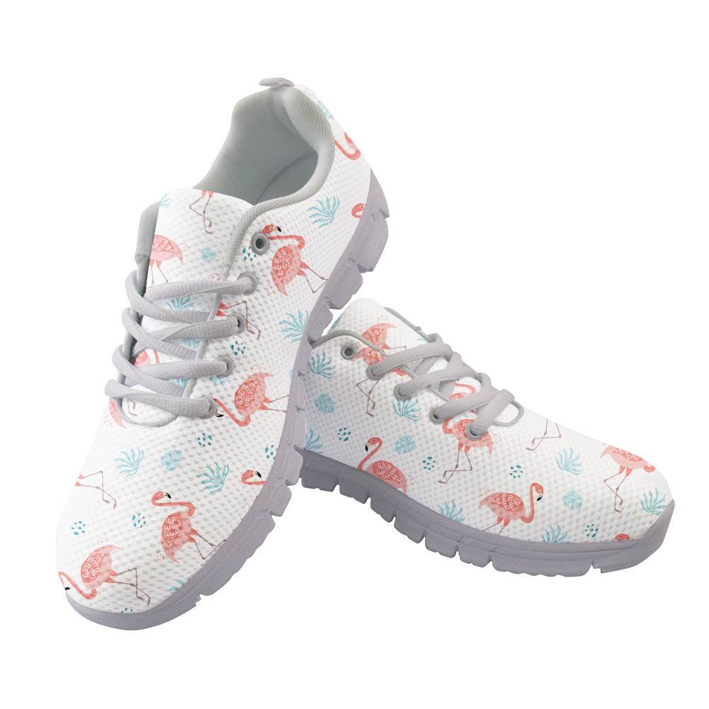 Pink Flamingo With Tropical Blue Leaves Running Shoes Sport Sneakers