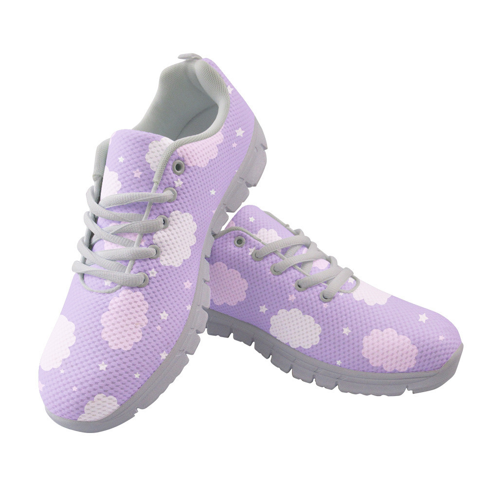 Pastel Pink Clouds And Stars On Lilac Background Running Shoes Sport Sneakers