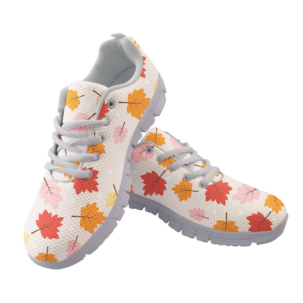 Pastel Pink Red And Orange Maple Leaves Pattern Running Shoes Sport Sneakers