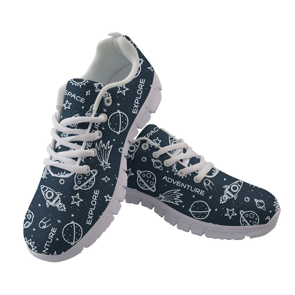 Planets Stars Rockets Sun Space Theme Cartoon Doodle Illustration Running Shoes Sport Sneakers