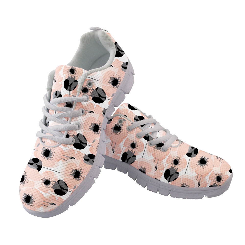 Pastel Pink Poppy Floral Pattern Illustration Running Shoes Sport Sneakers