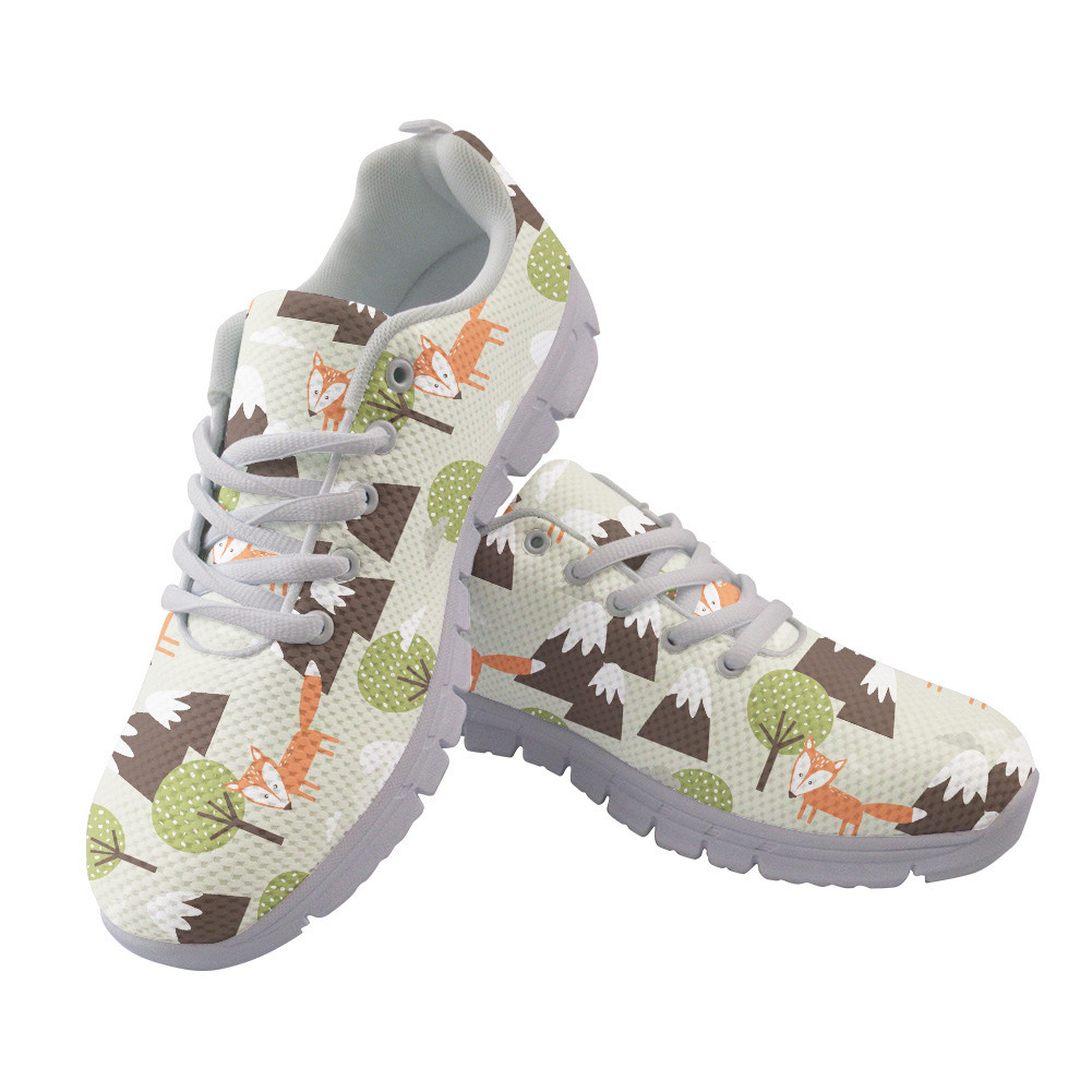 Pattern Of Foxes Mountains And Trees Hand Drawn Overlapping Backdrop Running Shoes Sport Sneakers